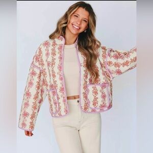 Women’s Floral Quilted Puffy Jacket Cropped Lightweight Patchwork Vintage Like